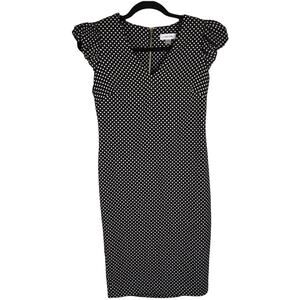 Calvin Klein Sheath Dress Black White Polka Dot Flutter Sleeve Career Women's 4‎